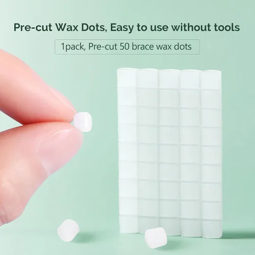 Vista 3 de JMU Cera ortodóntica para brackets - Sabor menta (50 puntos precortados), Cera dental para brackets, Fácil aplicación para adultos y adolescentes