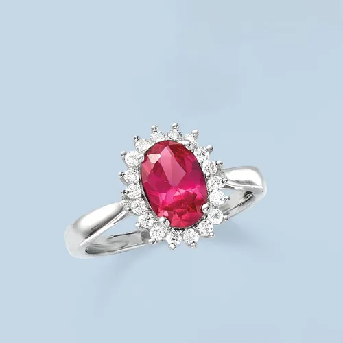 Vista 4 de Ross-Simons 2.20 Carat Simulated Ruby and .20 ct. t.w. CZ Halo Ring in Sterling Silver