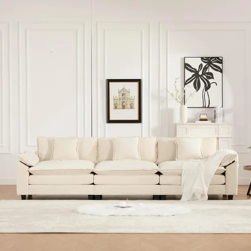 Vista 72 de Sofá seccional modular beige de 117.3", sofás seccionales grandes de 3 plazas para sala de estar, sofá nube oversized de tela chenille con otomana