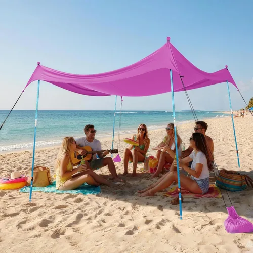 Vista 24 de CROWN SHADES Tienda de campaña de playa de 7 x 7, toldo de playa fácil de desplegar, UPF50+, 2 postes ajustables, turquesa