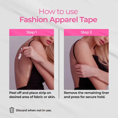 Vista 3 de Gya Labs Cinta de doble cara para ropa, 48 tiras de cinta de ropa fácil de aplicar y quitar, cinta de vestir de doble cara para tela a piel