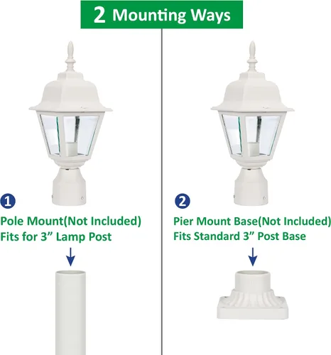 Vista 3 de LIT-PaTH Farol de poste de iluminación al aire libre, base mediana E26 máximo de 60 W, carcasa de aluminio más vidrio transparente, bombilla