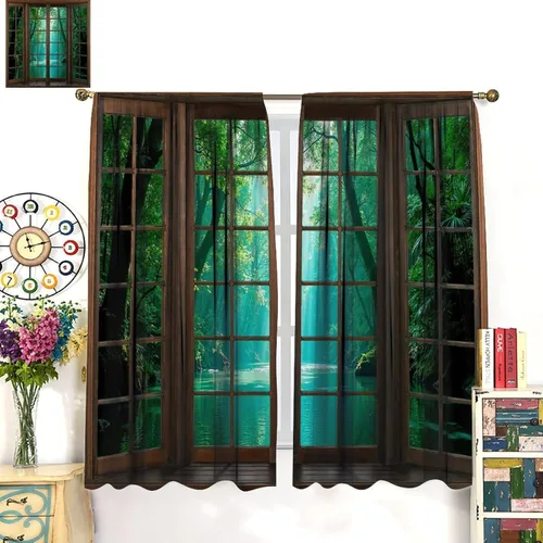 Vista 77 de Cortinas de paisaje, ventana 3D, primavera, bosque, vida silvestre, paisajes de naturaleza, dormitorio, sala de estar, cortinas térmicas opacas de 2