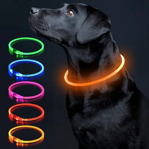Vista 10 de Colaseeme Collar de perro con luz LED, 1 unidad recargable por USB, TPU brillante, luz de seguridad para perros pequeños, medianos y grandes, no Azul