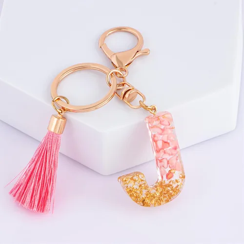 Vista 2 de Suweibuke Lindos llaveros rosados para mujeres y niñas, llaveros de letra inicial con borla, dijes para llaves, bolsos, mochilas