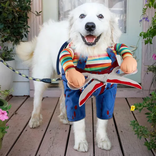Vista 9 de NACOCO Disfraz de muñeca de Halloween para perro, estilo tijera, disfraz de mascota, Navidad, cosplay, muñeca ajustable, divertida ropa especial
