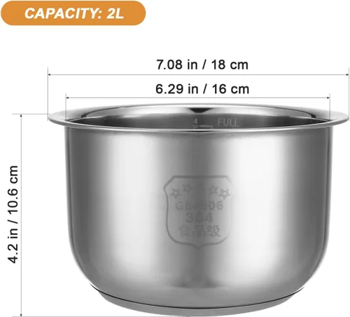 Vista 4 de Angoily - Olla de repuesto para arrocera de acero inoxidable con escala de medición 7.08 x 7.08 x 4.13 en 1 pieza para arrocera para uso en cocina
