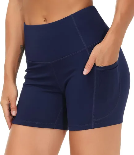 Vista 6 de THE GYM PEOPLE - Pantalones cortos de yoga para mujer, con cintura alta, control de abdomen y bolsillos profundos, para gimnasia, entrenamiento