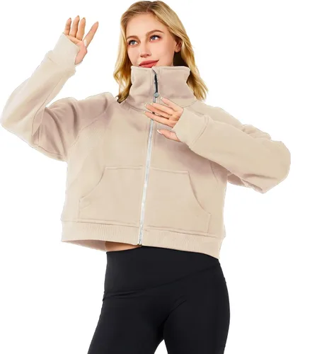 Vista 6 de Sudadera corta con media cremallera para mujer, sudadera con capucha de forro polar, sudadera con capucha de un cuarto para primavera y otoño, ropa