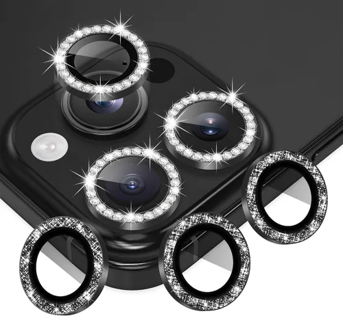 Vista 8 de AGVEE 3+3 Protector de Lente de Cámara para iPhone 14 6.1" / 14 Plus 6.7", Diamante Brillante y Anillo de Metal con Purpurina Brillante Vidrio negro