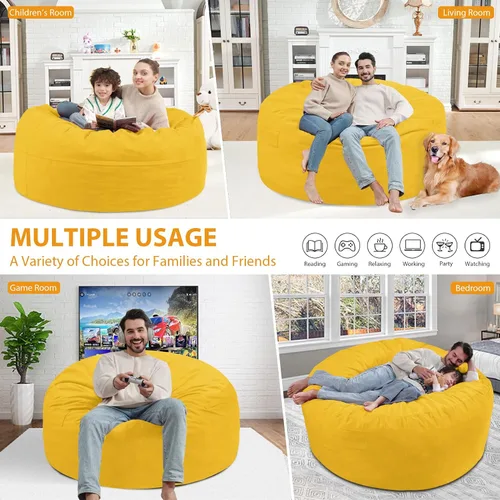 Vista 5 de Silla de Puf de 4 pies, Sillas de Puf Grandes con Relleno de Espuma Viscoelástica, Sofá de Puf Esponjoso con Funda de Terciopelo Holandés, Sillas