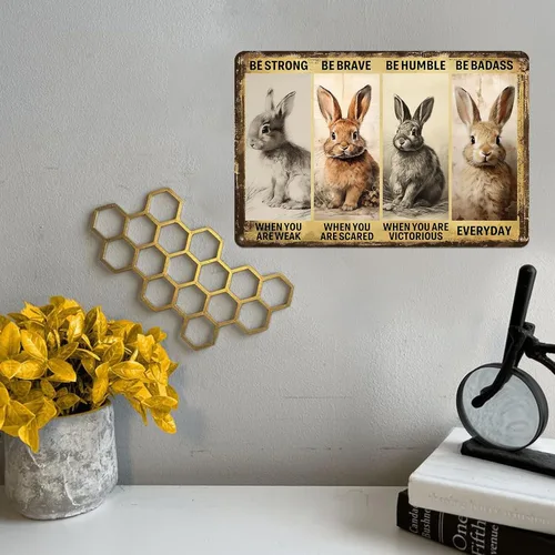 Vista 4 de Letreros de metal con diseño de conejo, decoración de pared para el hogar, conejo, decoración de pared de conejo, regalos de Navidad, decoración