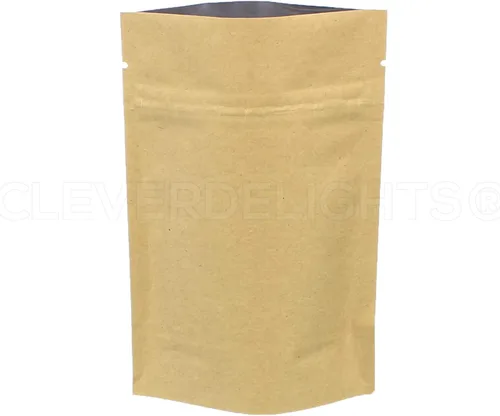 Vista 2 de CleverDelights Bolsas de pie Kraft - 2oz - Paquete de 50 - 4 x 6 x 2 pulgadas - Bolsa resellable