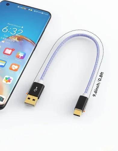 Vista 9 de Cable USB C a USB corto de 0.8 pies, USB A a C de carga rápida USB a tipo C para iPhone 15/16, banco de energía Galaxy S22, Android Auto/teléfono