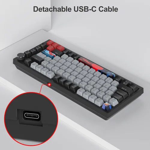 Vista 7 de Fogruaden Teclado mecánico con cable al 75%, montaje de junta intercambiable en caliente con interruptor rojo, retroiluminación RGB de 82 teclas