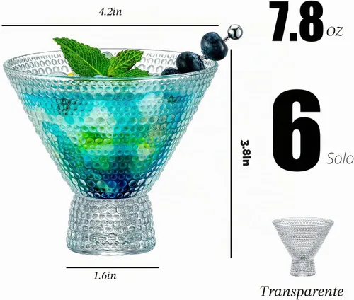 Vista 5 de PTSTING Copas de Martini (Juego de 6) Copas de Cóctel Vintage Copas de Bar (230ml) para Martini, Cóctel, Margarita, Cosmopolitan para Manhattan