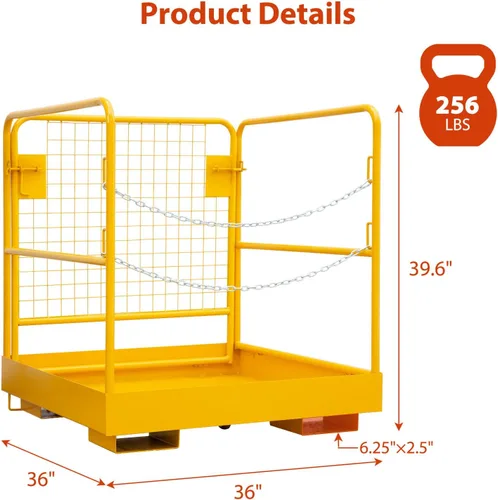 Vista 2 de Forklift Safety Cage 36"x36" Foldable Forklift Work Platform 1200 Lbs Carbon Steel Man Basket for Warehouse Factory Maintenance