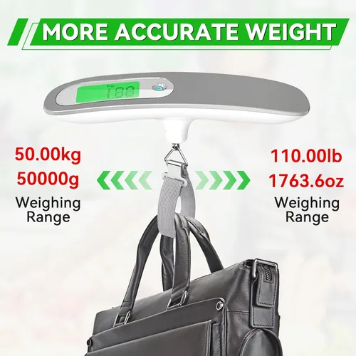Vista 2 de Báscula de peso de equipaje de 110 libras, báscula digital de alta precisión, báscula portátil con gozkglb accesorios de viaje, báscula de equipaje