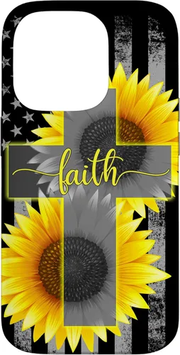 Vista 17 de Faith Jesus Cross Sunflower American Flag Patriotic Black Case for iPhone 17