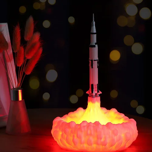 Vista 6 de HGomx - Lámpara de cohete impresa en 3D de 20.8 cm, luz nocturna de transbordador espacial, adecuada para amantes de cohetes como decoración
