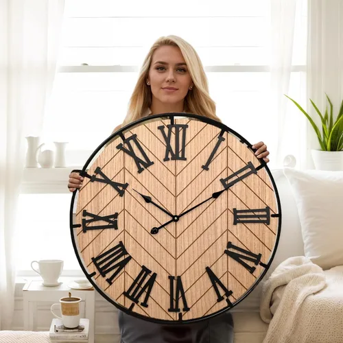 Vista 9 de EMAX HOME - Reloj de pared grande de madera – Reloj de pared extra grande de granja con números romanos 3D y empalme de espiga, reloj de pared