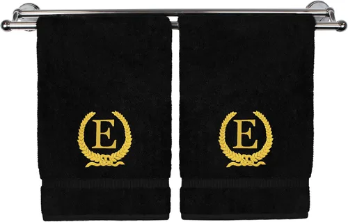 Vista 157 de Toalla de mano con monograma, regalo personalizado, 16 x 30 pulgadas, letra blanca bordada con diseño de corona en toalla negra, extra absorbente