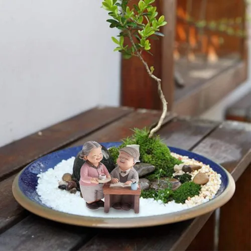 Vista 4 de SGerste - Figura de figura de pareja casada, estatuas para decoración del hogar, jardín, multicolor, beber té (beber té)