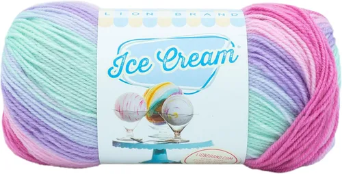 Vista 23 de Lion Brand Yarn, Hilo para Bebé Ice Cream para tejer, ganchillo y manualidades, Baseball Nut, 1 paquete, fibra acrílica colorida de peso DK