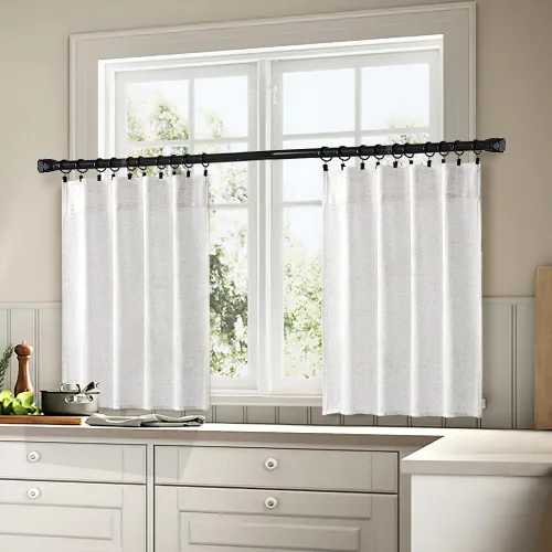 Vista 3 de MIULEE - Cortinas semitraslúcidas suaves y gruesas con textura de lino para cocina y ventana de baño, con trabilla trasera y bolsillo para Blanco