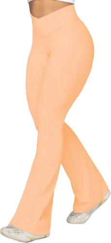 Vista 4 de Sunzel Leggings acampanados, pantalones de yoga cruzados con control de abdomen, cintura alta y pierna ancha, sin costuras frontales