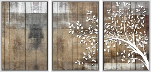 Vista 88 de SIGNWIN Lienzo enmarcado para pared, juego de arte de collage de hojas transparentes en blanco y negro, ilustraciones de naturaleza silvestre, arte