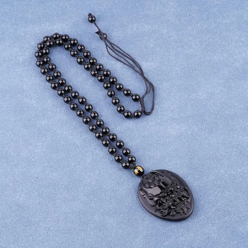 Vista 3 de ASGIFT Collar de la suerte de obsidiana, dije de protección de amuleto de piedra de poder con cadena de cuentas ajustable, cristal curativo, regalo