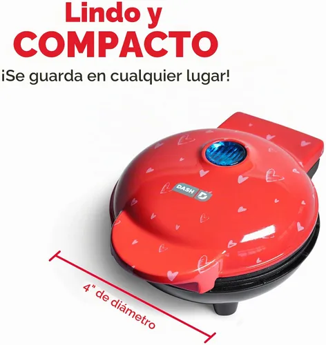 Vista 5 de Dash Heart - Mini waflera con superficie antiadherente de 4 pulgadas, estampado de corazón rojo Heart Shaped Waffles for Valentine's Day, Small