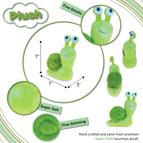Vista 3 de DolliBu - Peluche de caracol verde, súper suave, lindo juguete de peluche realista para niños y niñas, adorable juguete de peluche para bebés, niños