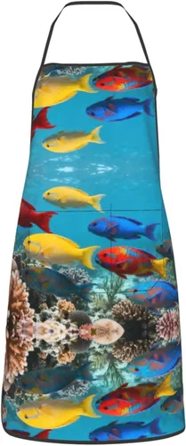 Vista 10 de Colorful Stars Delantal con bolsillos, delantales resistentes a las gotas de agua para mujeres y hombres, delantal ideal para uso doméstico