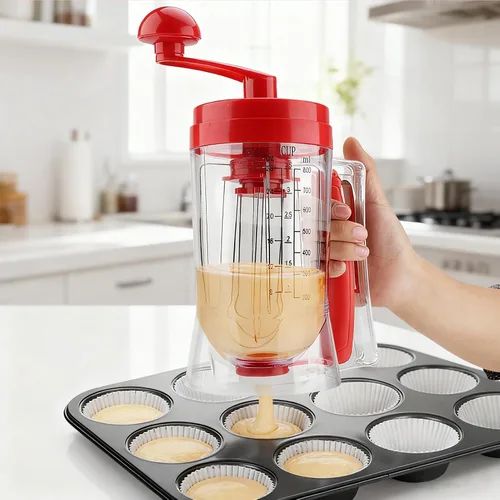 Vista 8 de Dispensador de masa para panqueques con mezclador y escala de medición, dispensador de masa de gofres para panqueques, magdalenas, muffins, crepes