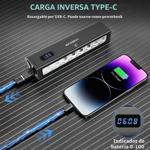 Vista 5 de Luces de bicicleta, luz de bicicleta de 4800 lúmenes con 4 modos, 14000 mAh USB-C recargable luz de bicicleta para bicicleta para conducción