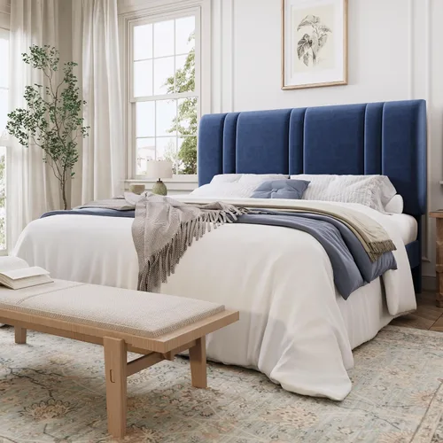Vista 11 de SHA CERLIN Base de cama de plataforma de tamaño completo, cama tapizada de terciopelo con cabecera ajustable, diseño capitoné de canal vertical