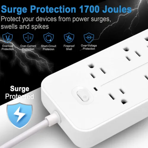 Vista 6 de Protector contra sobretensiones Regleta de enchufe múltiple 6 enchufes