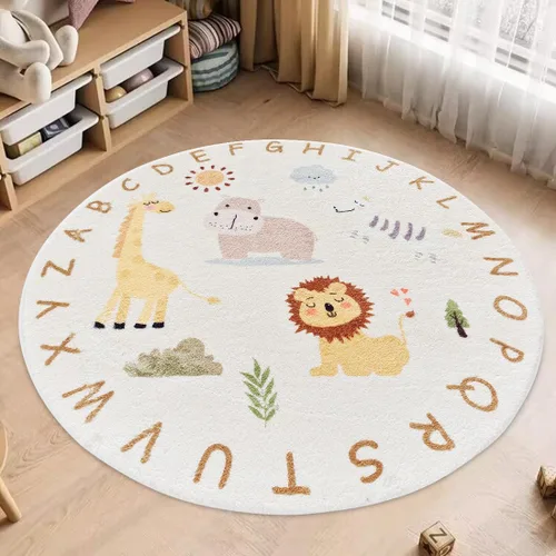Vista 11 de Poowe Blue Fantasy - Alfombra circular esponjosa, lavable, alfombra para habitación de niños, antideslizante, para interiores, entrada, 31.5