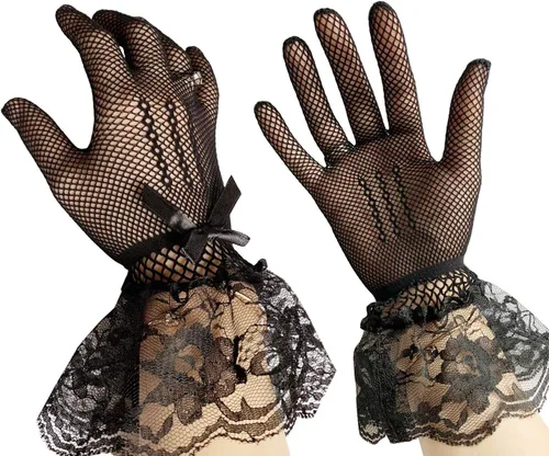 Vista 6 de Fascinators - Pinza para el pelo con plumas de cóctel, con 1 par de guantes de encaje negro