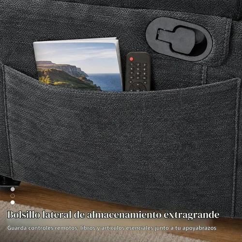 Vista 6 de GUEAPY Sofá reclinable manual grande de 3 plazas – Sofá reclinable de chenilla con portavasos, asiento ancho, fácil montaje y tela resistente a Negro