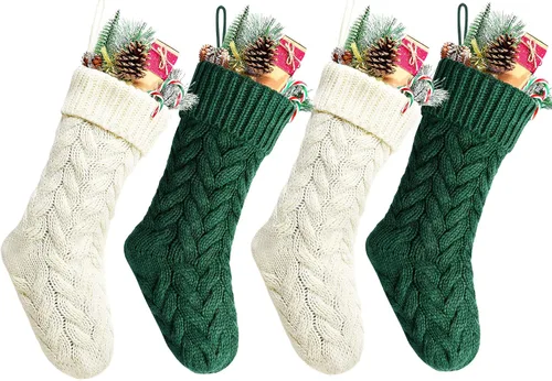 Vista 28 de Medias de Navidad, 18 pulgadas, calcetines de punto trenzado azul para decoración de Navidad, paquete de 4