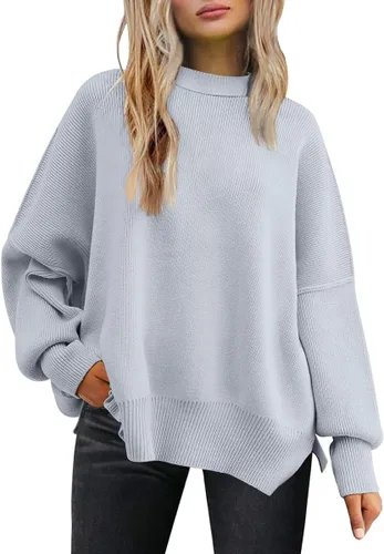 Vista 73 de Lillusory - Suéter extragrande con mangas de murciélago y cuello redondo para mujer, prenda moderna de otoño de tejido de punto sin botones