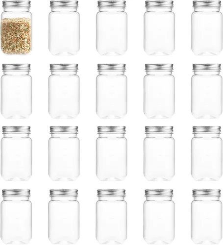 Vista 9 de Tarros Mason de plástico transparente de 16 onzas con tapa de rosca, tarros vacíos reutilizables para almacenamiento de alimentos, recipientes