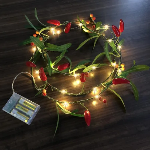 Vista 14 de Vid de mandarina con tira de luces LED, vid artificial de bayas de Kumquat de 6.6 ft, 1 cadena de 20 luces LED, funciona con pilas, decoración