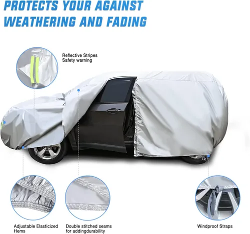 Vista 2 de Nilight Funda impermeable para automóvil SUV para todo tipo de clima, protección UV, resistente al viento, para exteriores, cubierta completa