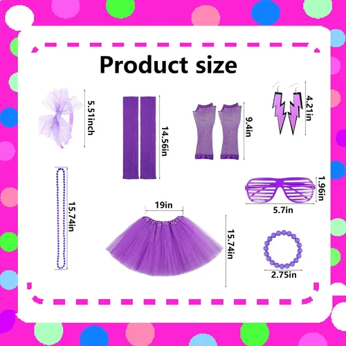 Vista 2 de YMO Accesorios de los años 80 para mujer, accesorios de neón de los años 80, juego de disfraz de Halloween para mujer