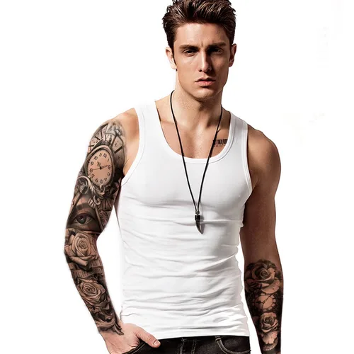 Vista 4 de Yazhiji Tatuajes temporales extragrandes, 8 hojas de tatuajes falsos de brazo completo y 8 hojas de pegatinas de tatuaje de medio brazo para hombres
