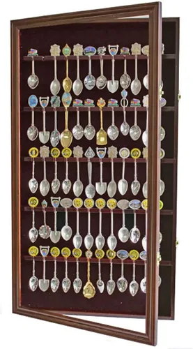 Vista 5 de Soporte de pared para 60 cucharas de té, soporte de pared, protección UV, con cerradura (acabado de nogal)